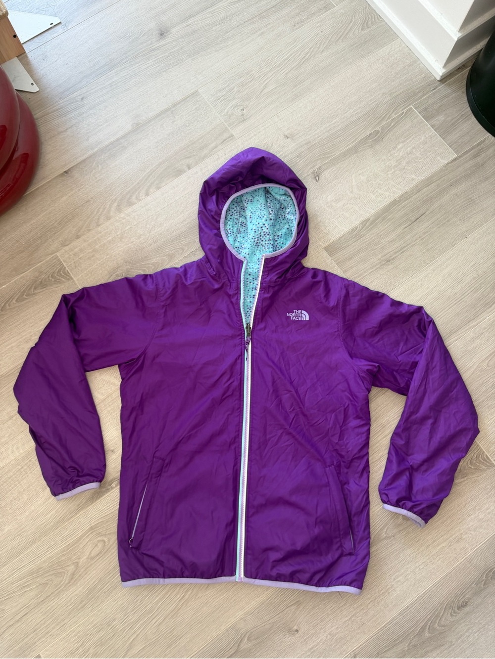The North Face Girls Reversible Fleece Jacket Purple Mint Hooded XL 18